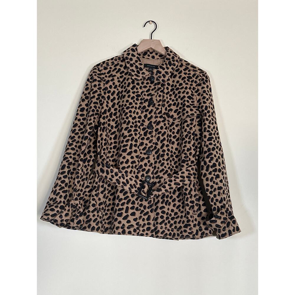 Ann Taylor Leopard Print Belted Jacket NWT Size 14 Tan Black Animal Print - Picture 3 of 14